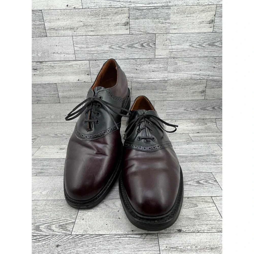 Allen Edmonds Corporate Casuals Men Sz 10 D Saddle Shoes Burgundy Black‎ Leather